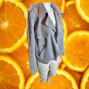 Kut from The Kloth Women's Gray Polyester Suede Jacee Draped Moto‎ Jacket Size L